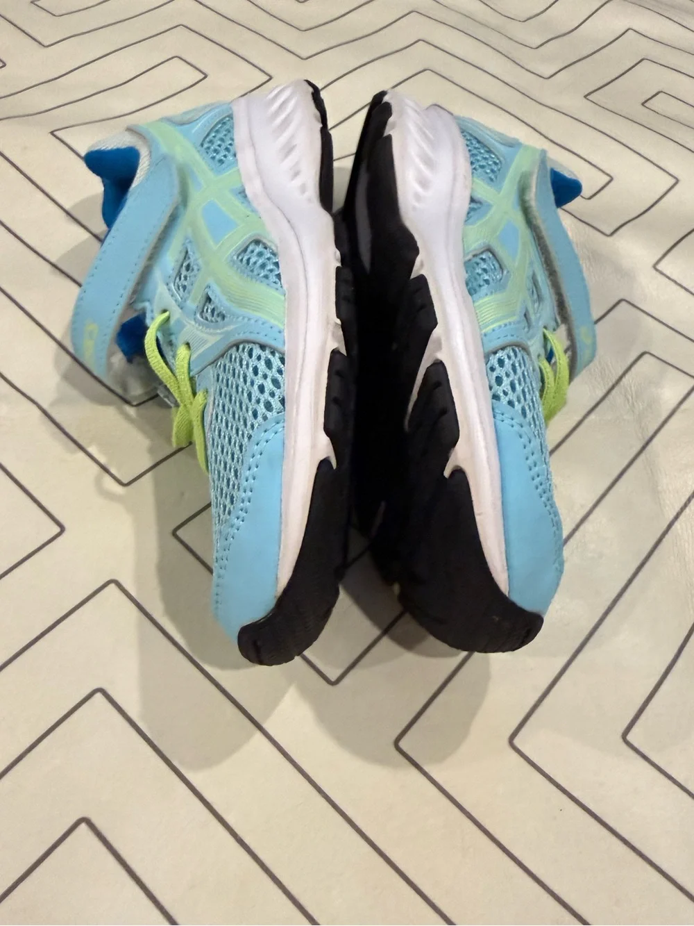 ASICS Kids' Light Blue Mesh Athletic Shoes with Lime Accents